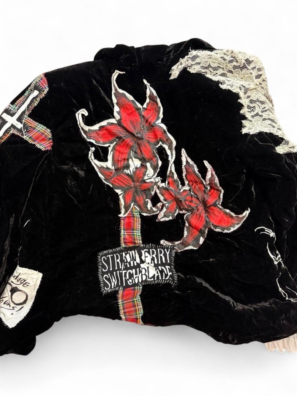 Black Velvet Jacket with Red Floral Appliqué
